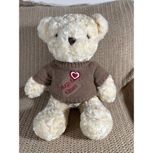 Dan Dee Collector Choice Plush Teddy Bear Brown Sweater Hugs & Kisses Embroidery
